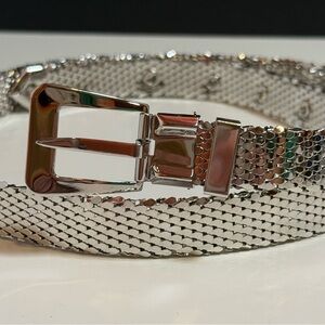 Whiting & Davis Silver-Tone Metal Mesh Belt w/Shiny Buckle Vintage- Small